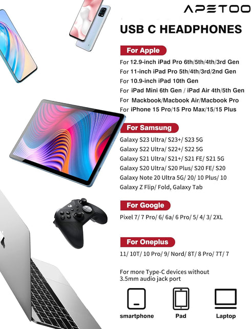 USB C Headphones for iPad Pro iPhone 15 Pro,USB Type C Earphones HiFi Stereo USB C Wired Earbuds with Microphone Volume Control for Samsung S23 Ul...