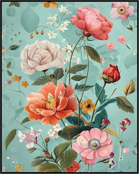 Posterizer 1 pcs-lush pretty flowers with baby blue background-Floral & Botanical Art-Abstract & Modern Art-Decor for Home & Office- UNFRAMED Wall...