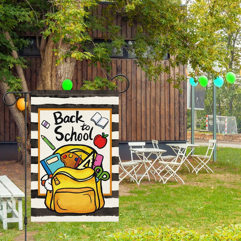Louise Maelys Back to School Garden Flag 12x18 Double Sided Vertical, Burlap Small Garden Yard Flags First Day to School Banner Outdoor Outside Sc...