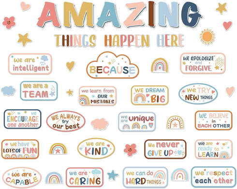 Boho Affirmation Station Bulletin Board Pastel Amazing Things Happen Here Bulletin Board Mental Health Posters for Motivational Inspirational Scho...