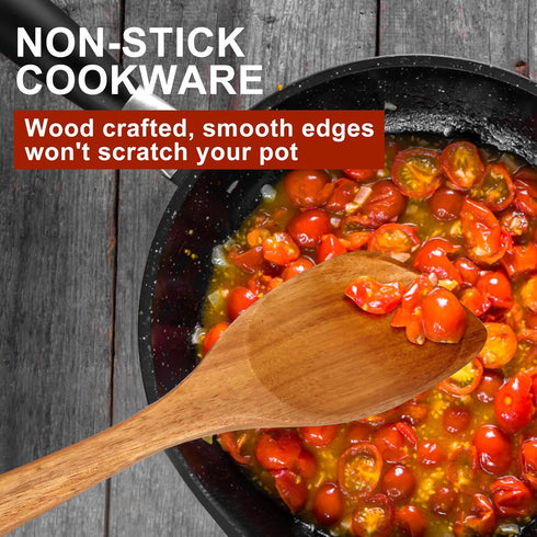 Large Wooden Spoons for Cooking Spatula Mixing Serving Spoon Acacia Best Wood Corner Spoon Non-Stick Spoons Kitchen Utensils Long Handle Spoon Big...