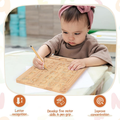 Asweets Wooden Letters Practicing Board,Double-Sided Alphabet Tracing Boards to Writing ABC Educational Toy Game Tool Montessori Kids Gift for Pre...