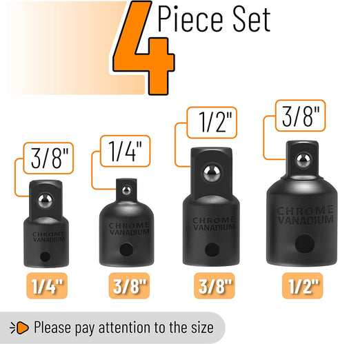 Bates- Impact Socket Adapter and Reducer Set, 4-pcs, Impact Sockets Adapter Sets, Impact Adapter, Socket Adapter Set, 1/2 to 3/8 Socket Adapter, 3...