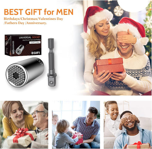 Universal Socket Tools, Christmas Gifts for Men, Self-Adjusting Socket Fits Standard 1/4'' - 3/4'' Metric 7mm-19mm with Power Drill Adapter 2Pc Se...