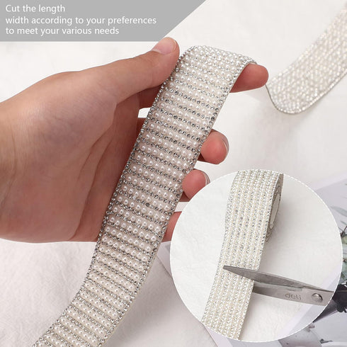 3 Rolls Pearl Diamond Self Adhesive Ribbon Rhinestone Pearl Beaded Ribbon Sticker Crystal Chain Banding for Crafts DIY Wedding Birthday Party Phon...