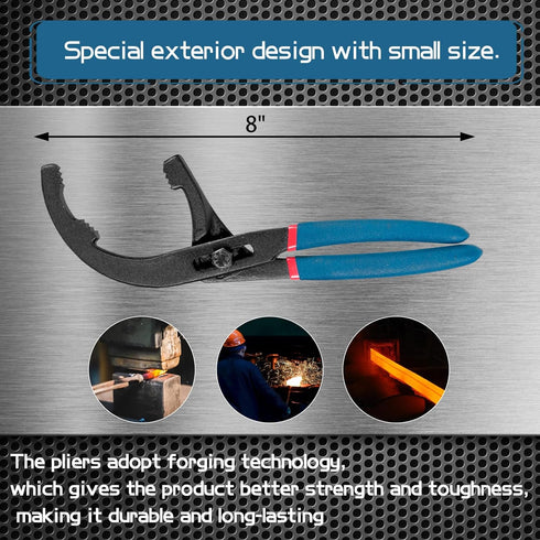 8" Oil Filter Pliers, Adjustable Small Oil Filter Wrench for 2 Inch to 3-3/4 Inch, Universal Oil Filter Removal Tool No Slipping for Engine Filter...