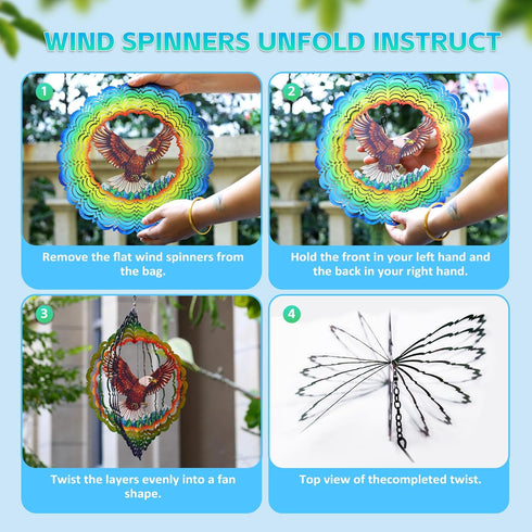 Wind Spinners-12 inch 3D Stainless Steel Eagle Hanging Wind Spinner Metal Wind Catchers Kinetic Sculpture for Lndoor,Outdoor Decor, Yard Art, Gard...