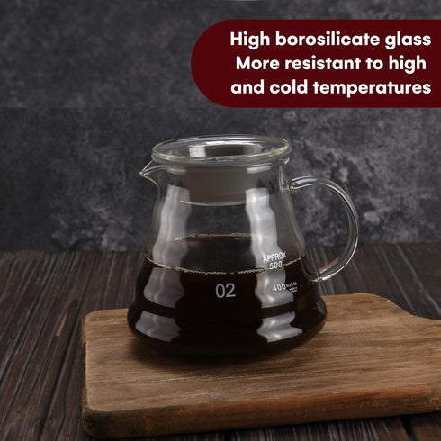 Vdomus Pour Over Coffee Maker - 500ml Glass Coffee Pot - Portable Dripper - 5''H French Style Manual Coffee Brewer with Strainer (Without Stainles...