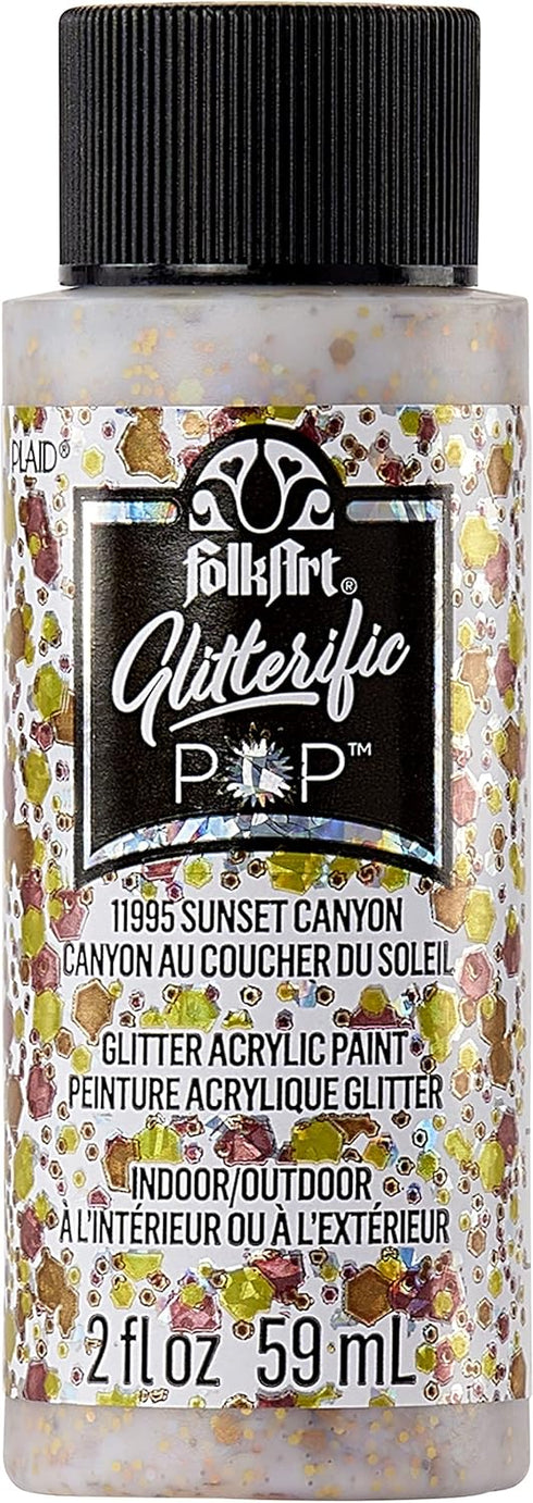 FolkArt Glitterific Pop Acrylic Craft Paint, Sunset Canyon 2 fl oz Premium Glitter Finish Paint, Perfect For Easy To Apply DIY Arts And Crafts, 11...