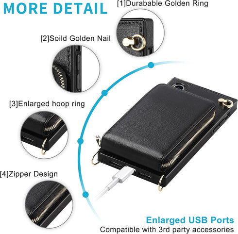 for iPhone XR Zipper Leather Wallet Case (6.1-Inch) - 3-in-1 Crossbody Bag with Card Holder - Shockproof PU Leather Case - 11-Card Capacity & Adju...