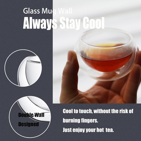PunPun 2.7oz. 80ml Double Wall Borosilicate Glass Tea Cups Espresso Cups Heatproof Insulating Teacups glass Set of 4...