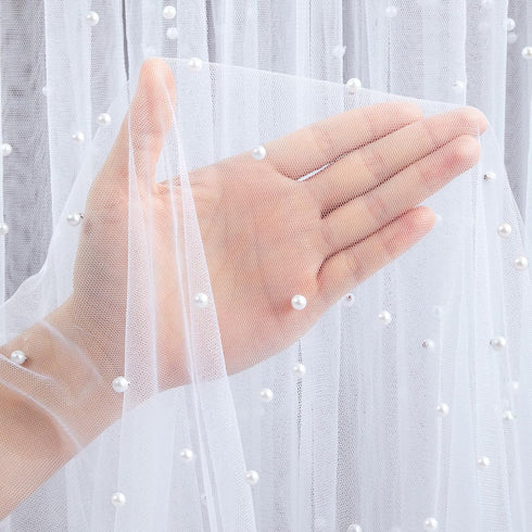 White Pearl Tulle Fabric 3 Yard Sheer Mesh Fabric Bridal Veil Wedding Table Decorations for Wedding Sweetheart Sewing DIY Crafts Gowns Crafts...