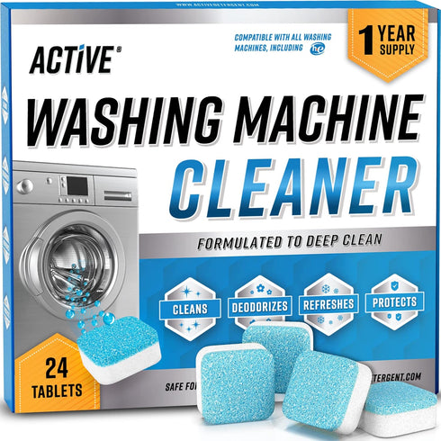 Washing Machine Cleaner Descaler 24 Pack - Deep Cleaning Tablets For HE Front Loader & Top Load Washer, Septic Safe Eco-Friendly Deodorizer, Clean...