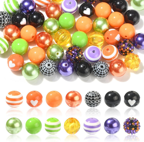 LiQunSweet 1 Set 50 Pcs DIY Halloween Beads Decoration Making Kit Including Acrylic Round Beads Chain Wire Lobster Clasps for DIY Jewelry Making...