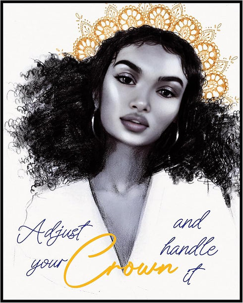 Posterizer 1 pcs-Adjust Your Crown and Handle It-Girl Boss-Afro-American Art Collection-Inspirational Women's Art- Living Room Bedroom Decor- unfr...
