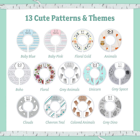Baby Nest Designs Closet Dividers for Baby Clothes - 7X Baby Clothing Size Age Dividers from Newborn Infant to 24 Months - Grey Animals Baby Cloth...