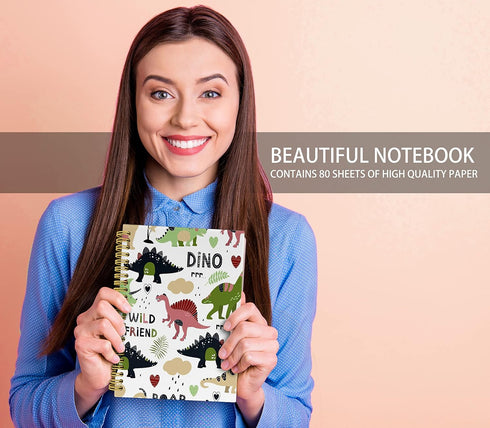 Kids Dinosaur Notebook Journal - Wide Ruled Spiral Dinosaur Notebooks for Kids, 5.5×8.3 Inch Kindergarten Spiral Bound Notebook with 164 Pages, El...