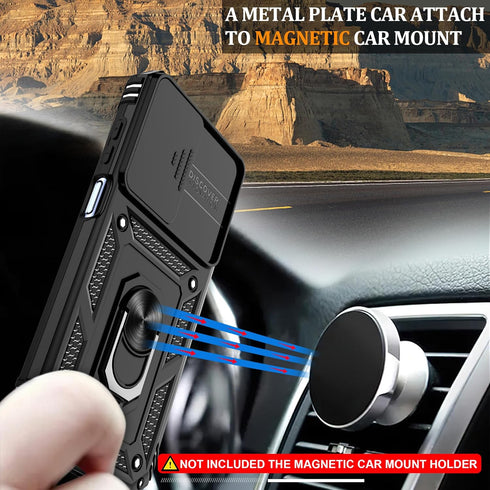 for Samsung Galaxy A25 5G Phone Case with Slide Camera Cover & Screen Protector*2, Samsung A25 5G Case Build in 360° Rotating Ring Kickstand, Mili...