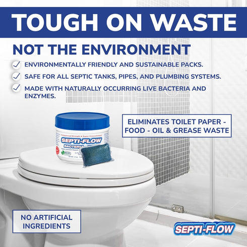 Septic Tank Treatment | Septic Enzyme Pods | 1 Year Supply | Fast-Dissolving, Live Bacteria-Plus Enzyme Treatment | Prevents Costly Backups & Odor...