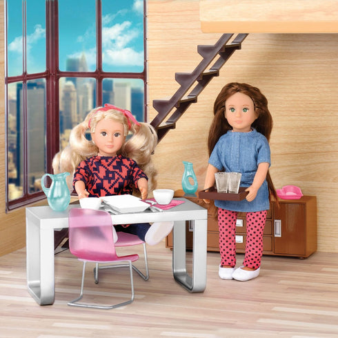 Lori – Dining Room Set for Mini Dolls – Dollhouse Furniture for 6-inch Dolls – Table, Chairs, Accessories – Toys for Kids – 3 Years + – Moderna Di...