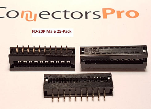 25-Pack IDC 2X10 20 Pins 2.54mm 0.1" Pitch Male Transition Dual Row Plugs for 1.27mm 0.05" Flat Ribbon Cable FD 20P 25-PK...