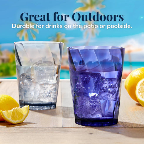US Acrylic Optix Plastic Reusable Drinking Glasses (Set of 8) 14oz Rocks Cups in Coastal Colors | BPA-Free Tumblers, Made in USA | Top-Rack Dishwa...