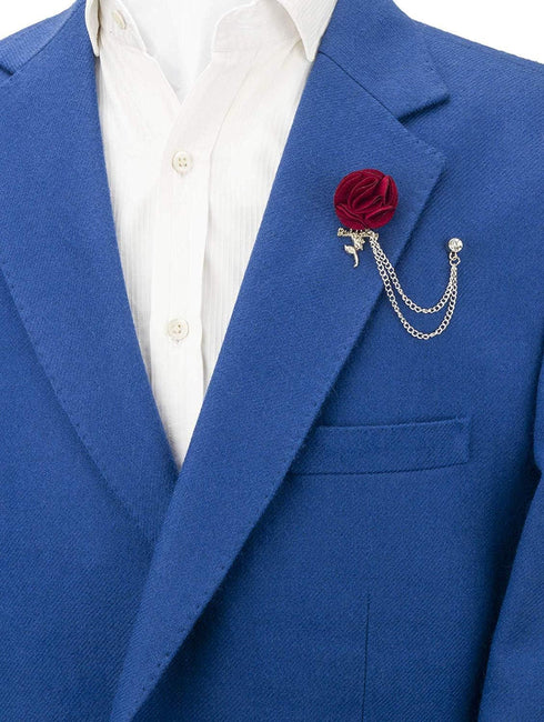 Flower Brooch For Men And Women Wine Color Flower Ball with Silver Stem Lapel Pin, Hanging Chain Brooch...