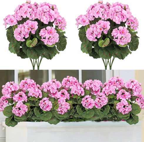 TOCHGREEN Artificial Fake Flowers Purple Pink Geranium Silk Flowers Outdoor UV Resistant Plant Bush 2 Bundles Faux Flowers Geraniums for Outdoors ...