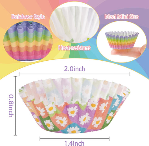 600pcs Rainbow Mini Cupcake Paper Liners, Colorful Baking Cups Muffin Paper Case Cupcakes Wrappers for Baby Shower, Cake Chocolate Candy Wrap Maki...