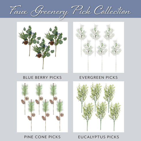 AuldHome Design Blue Berry Greenery Picks (Set of 3, 16-Inch); Juniper Tree Floral Picks for Christmas and Seasonal Decor...