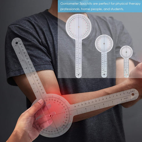 Goniometer Set 3 Pieces of 6/8/12 Inch Occupational Physical Therapy Protractor Tool Measurement Angle Ruler Kit Plastic 360 Degree Universal...