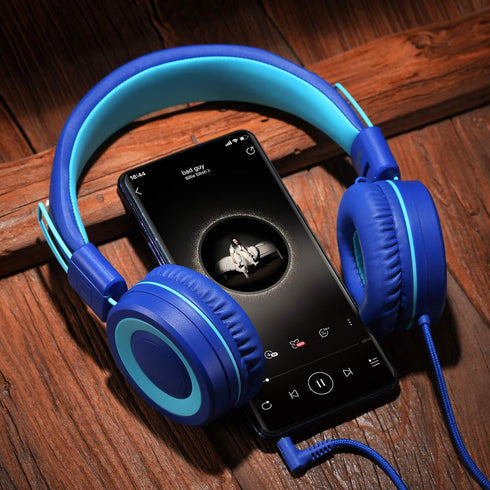 POWMEE P10 Kids Stereo Headphones with Microphone for Children Boys Girls,Adjustable 85dB/94dB Volume Control Foldable On-Ear Headphone for School...