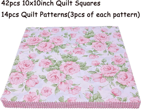 Layer Cake Fabric for Quilting 10 inch, Precut Fabrics Square 10x10 inch for Quilting, Print Pink Cotton Quilt Fabric Squares Bundles for Sewing D...