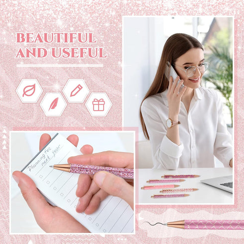 Sherr 7 Pcs Fancy Pens for Women Cute Pens Sparkly Glitter Pens with 10 Pcs Black Ink Refills Pretty Pen Gifts Journaling Pens for Girls Office Sc...