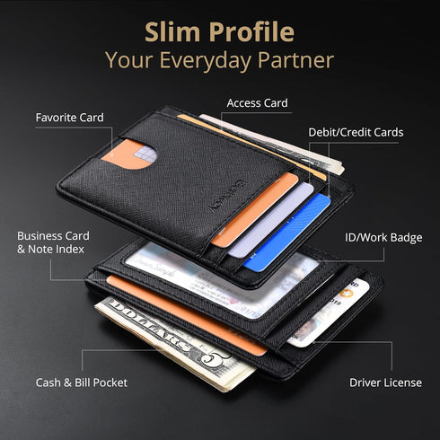 Buffway Slim Minimalist Front Pocket RFID Blocking Leather Wallets for Men and Women - Cross Black...