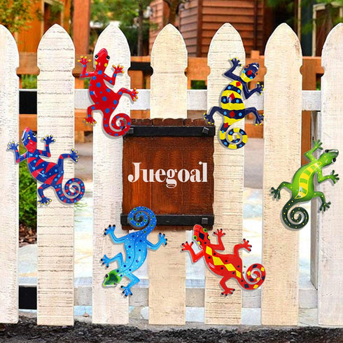 Juegoal 6 Pack Metal Gecko Wall Art Decor Inspirational Sculpture Hang Indoor Outdoor for Home Bedroom Living Room Office Garden, 9 Inches...