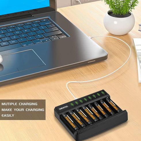 Shentec 4 Packs 2500mAh Rechargeable AA Batteries and 4 Packs 1000mAh Rechargeable AAA Batteries with Smart 8 BayAAA AA Battery Charger (USB Fast ...