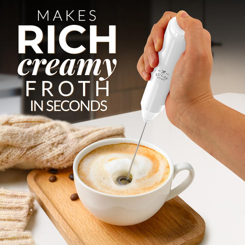 Zulay Kitchen Powerful Milk Frother Wand - Mini Milk Frother Handheld Stainless Steel - Battery Operated Drink Mixer for Coffee, Lattes, Cappuccin...