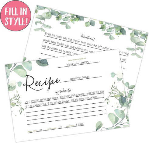 Your Main Event Prints 50 Eucalyptus Double-Sided Recipe Cards – Perfect for Weddings, Bridal Showers, Rehearsal Dinners, Engagement Parties, Baby...