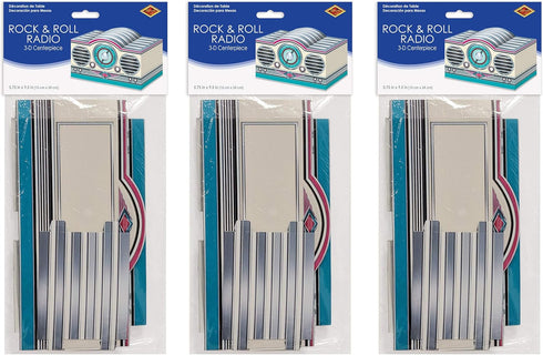 Beistle 3-D Rock & Roll Radio Centerpieces, 5.75" x 9.5", Set of 3- 1950's Decade Themed Party Supplies, Birthday Table Decor...