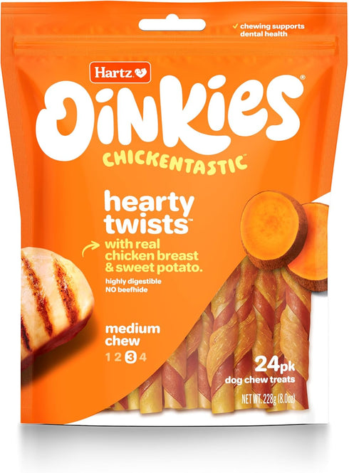 Hartz Oinkies Chickentastic Hearty Twists Dog Treats with Real Chicken Breast, Sweet Potato, and Smoked Pork, Long-Lasting Yet Highly Digestible, ...