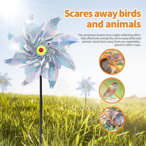 Reflective Pinwheels, Extra Sparkly Pinwheel for Garden Decor, Bird Devices Deterrent to Scare Birds Away from Yard Patio Farm?Suitable for Vegeta...