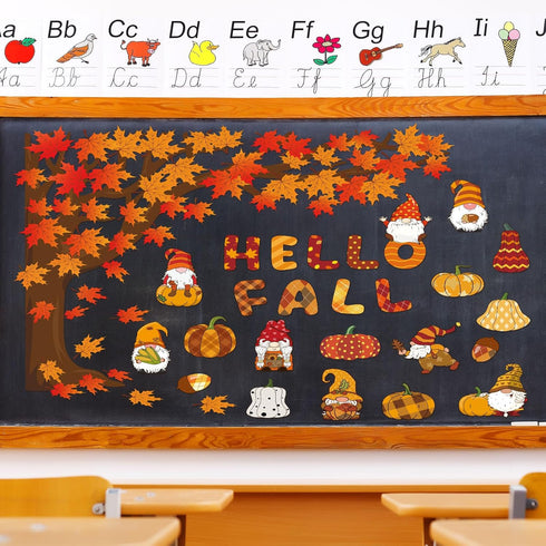 114 Pcs Fall Bulletin Board Decorations Set Thanksgiving Autumn Cutouts Classroom Tree Decor Happy Fall Pumpkin Gnome Paper Cutting with 200 Glue ...