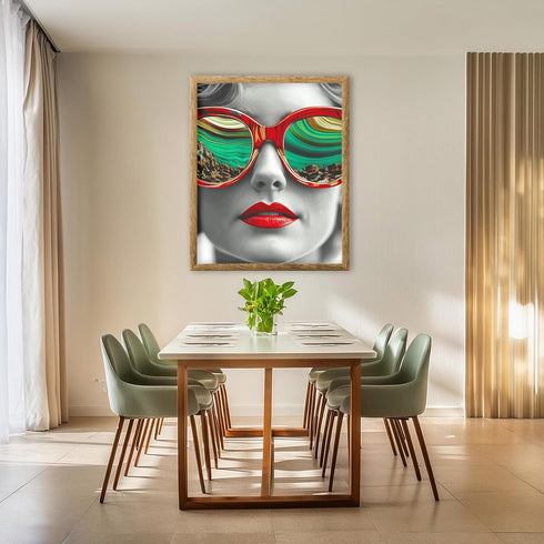 Posterizer 1 pcs-glam woman with red lipstick and oversized sunglasses-retro print -3-Retro Art-Photography Art- Gift for Women, Fashionistas, Des...