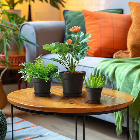 T4U 4 Inch Plant Pots 8-Pack - Small Plastic Planter with Drainage Hole and Saucer, Decorative Nursery Pot Bulk for African Violet, Snake Plant, S...