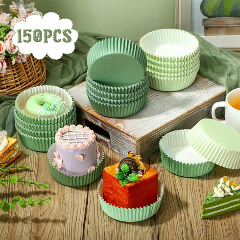 Uiifan 150 Pcs Disposable Round Cupcake Liners Paper Baking Cups Wrappers Cupcake Liners Paper Microwave Oven Safe Paper Bakeware Paper Mold for S...
