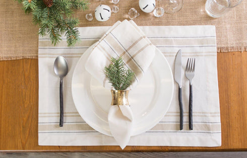 DII French Stripe Dining Table Collection Farmhouse Style Placemat Set, 13x19 Inches, Taupe/White, 6 Piece...