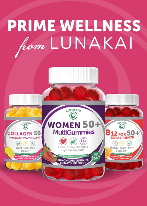 Lunakai Collagen Gummies with Biotin for Men & Women Over 50 - Delicious Proprietary Formula with Zinc Vitamin C & E - Anti-Aging & Joint Support ...
