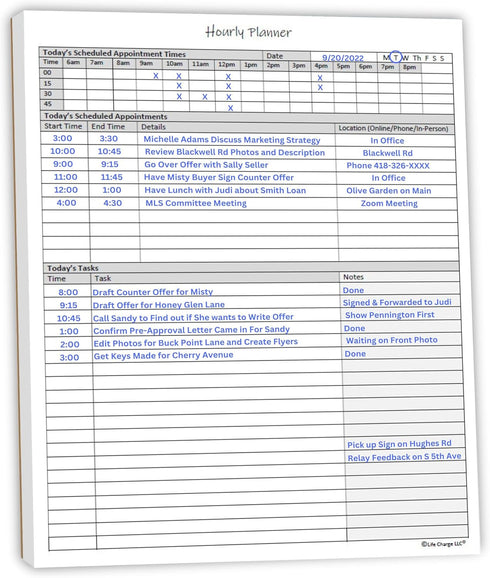 Hourly Planner Notepad. 50 Page Planning Pad w/Appointment Time Block, Task Log List & Note Sections. For Office Work Schedule & Time Management. ...