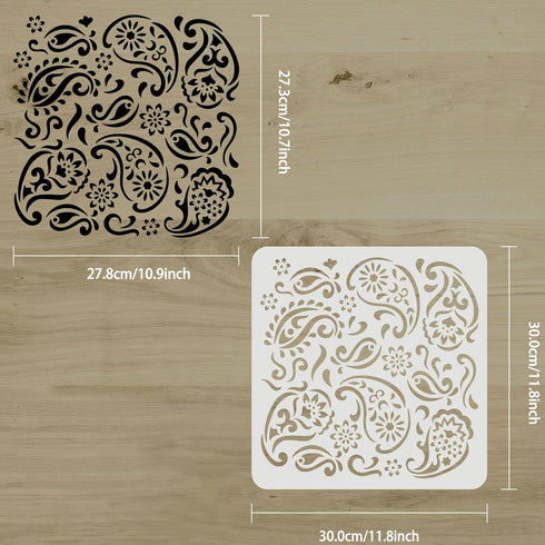 FINGERINSPIRE Paisley Stencil 11.8x11.8 inch Mandala Paisley Stencil Template Plastic Paisley Flowers Pattern Stencil Large Reusable Vintage Paisl...